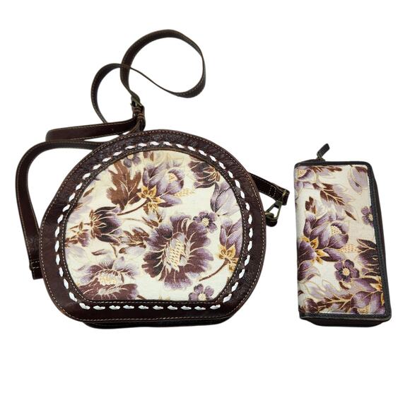 Myra Nirvana Canteen Bag + Matching Wallet Floral Tapestry Calf-Hair Leather OS - Picture 1 of 15